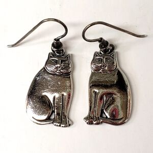 Laurel Burch cat silver toned earrings